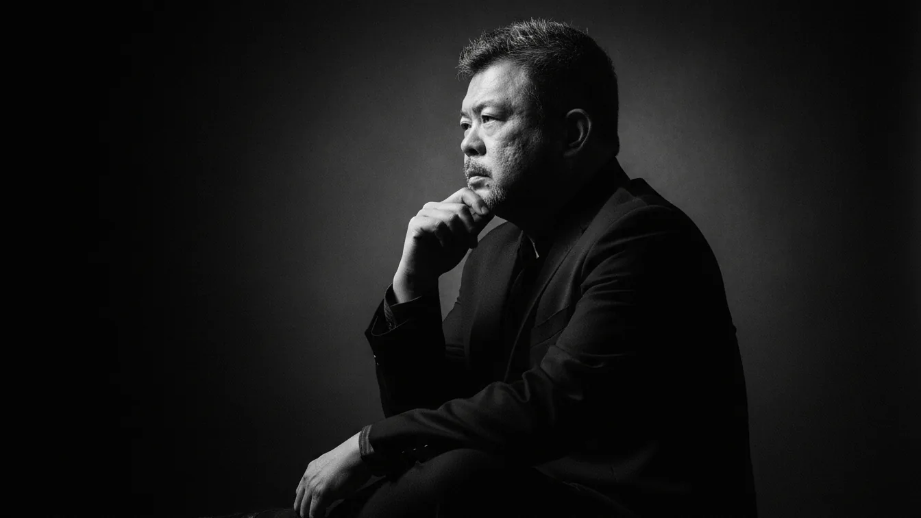 Coach BK Han, AI Innovation Coach in Singapore, black-and-white studio portrait in a dark suit